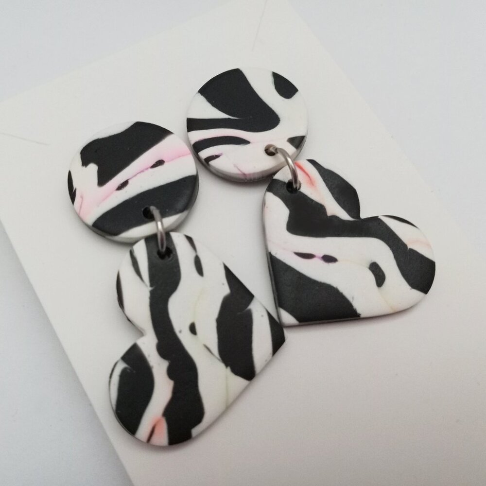 Handmade Polymer Clay Earrings | Marbled Hearts